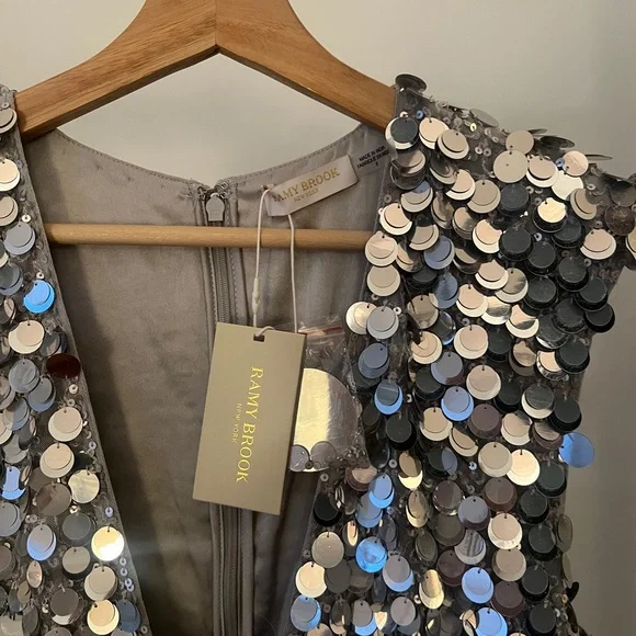 Ramy Brook Lacey Sequin Mini Dress Silver, Size NWT